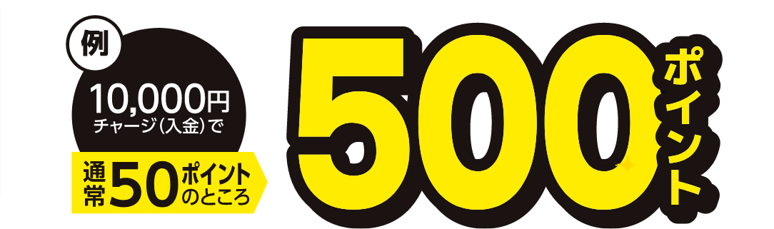 10,000円チャージで通常50ポイントのところ500ポイント
